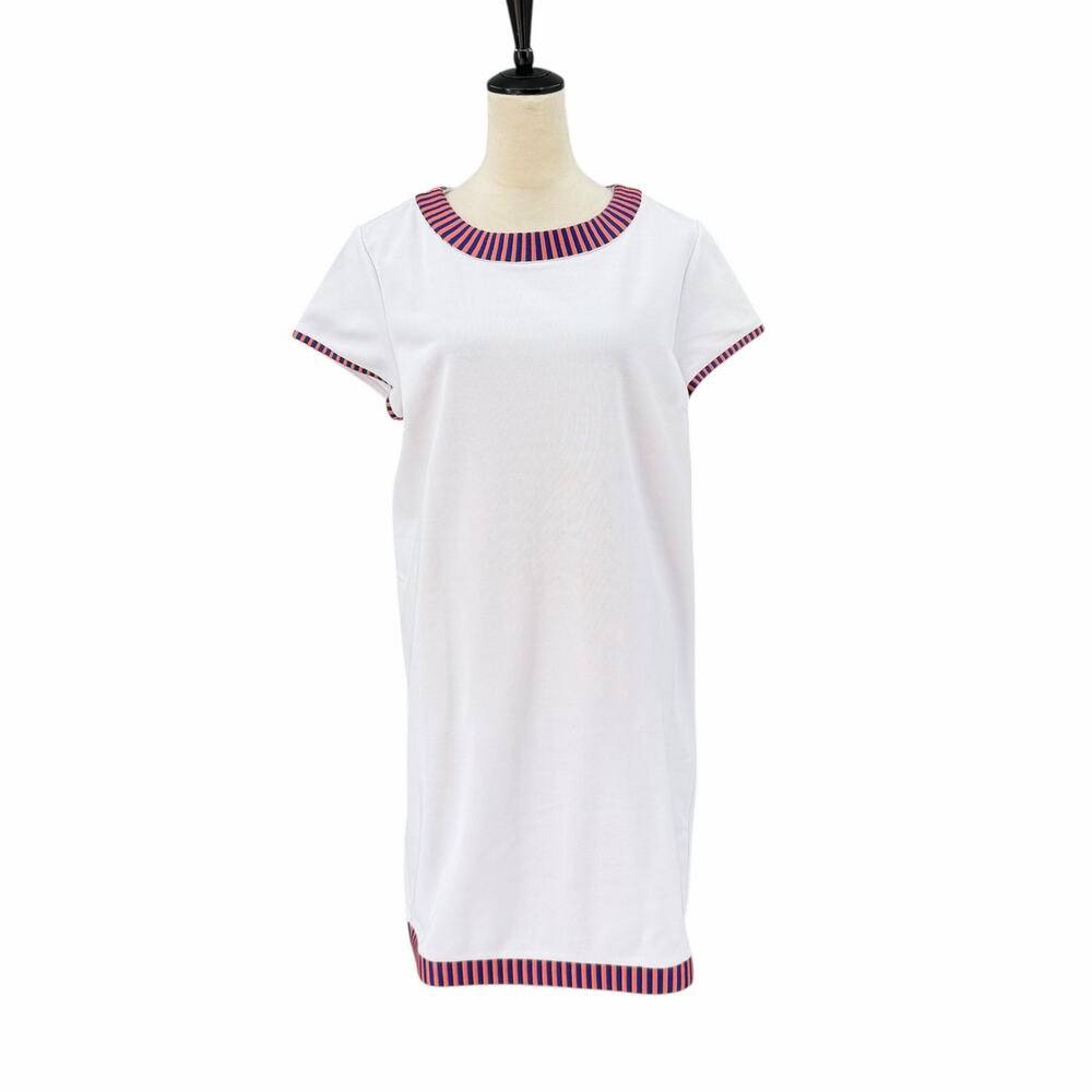 Castaway Nantucket NWT Skipper White Pique Stripe Trim Short Sleeve Shift Dress